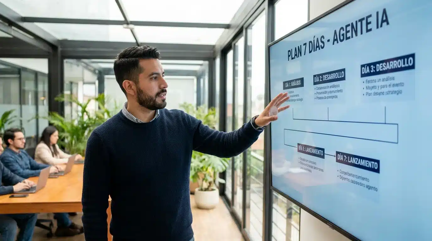 Ejecutivo revisando resultados de agentes IA en marketing para PYMEs