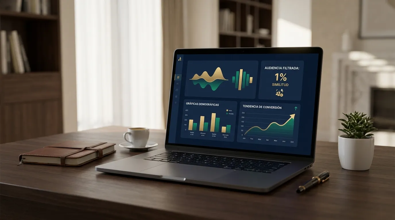 Dashboard de marketing de lujo con audiencia filtrada y segmentación de similitud
