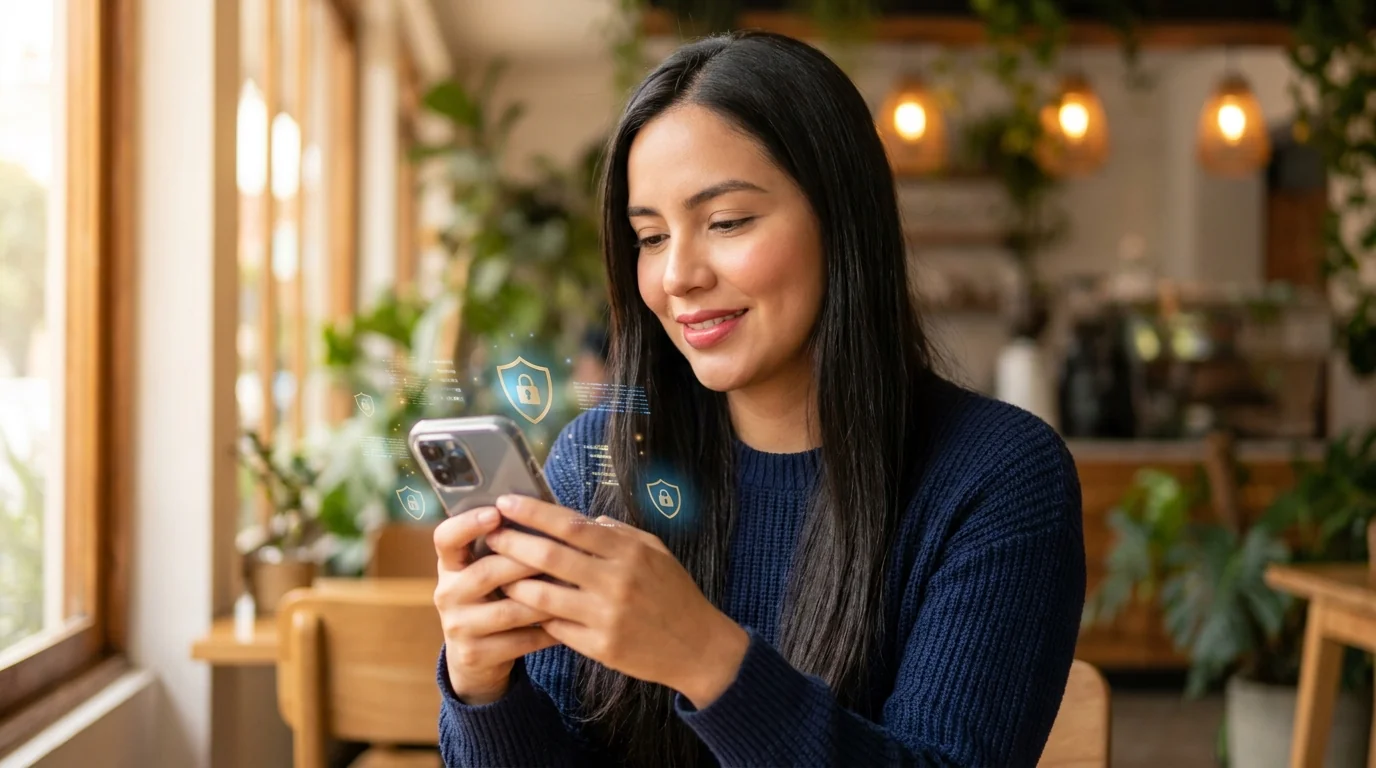 Mujer colombiana usando first-party data y marketing privacy-first