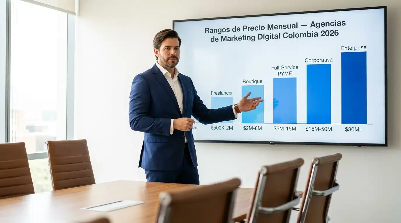 Los 5 niveles de precio de agencias de marketing digital en Colombia 2026: Freelancer, Boutique, Full-Service, Corporativa y Enterprise
