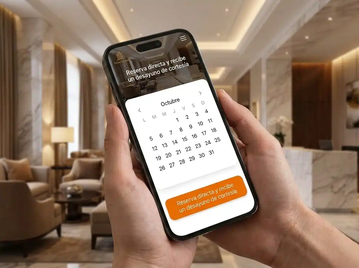 Página web de un hotel con botón de reserva directa vista en un celular