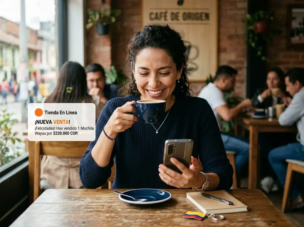 Persona recibiendo una notificación de venta en su celular