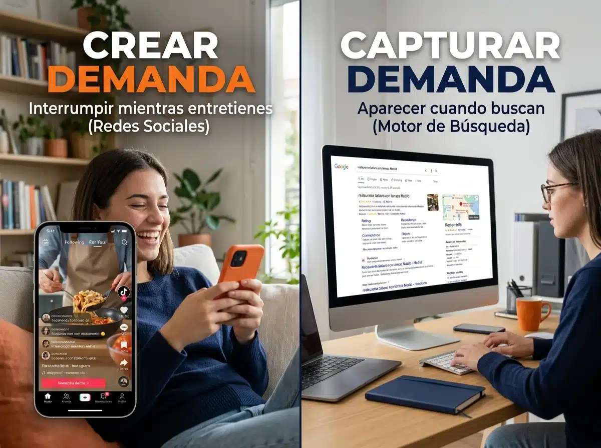 Comparación entre crear demanda en redes y capturar demanda en el buscador