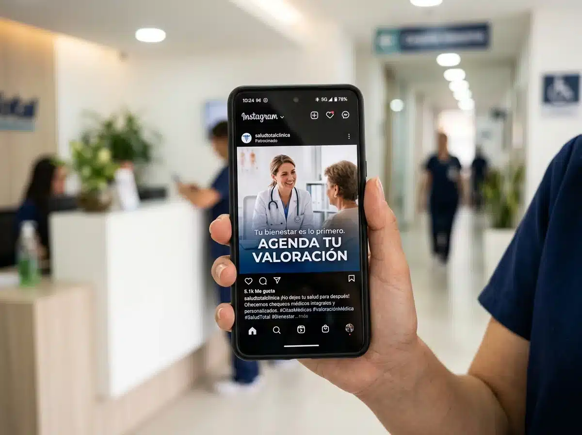 Anuncio de salud en Instagram en la pantalla de un celular