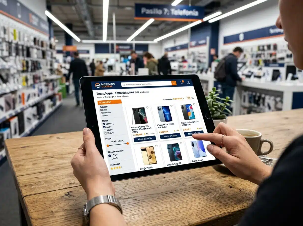 Página de categoría de una tienda online bien organizada en una tablet