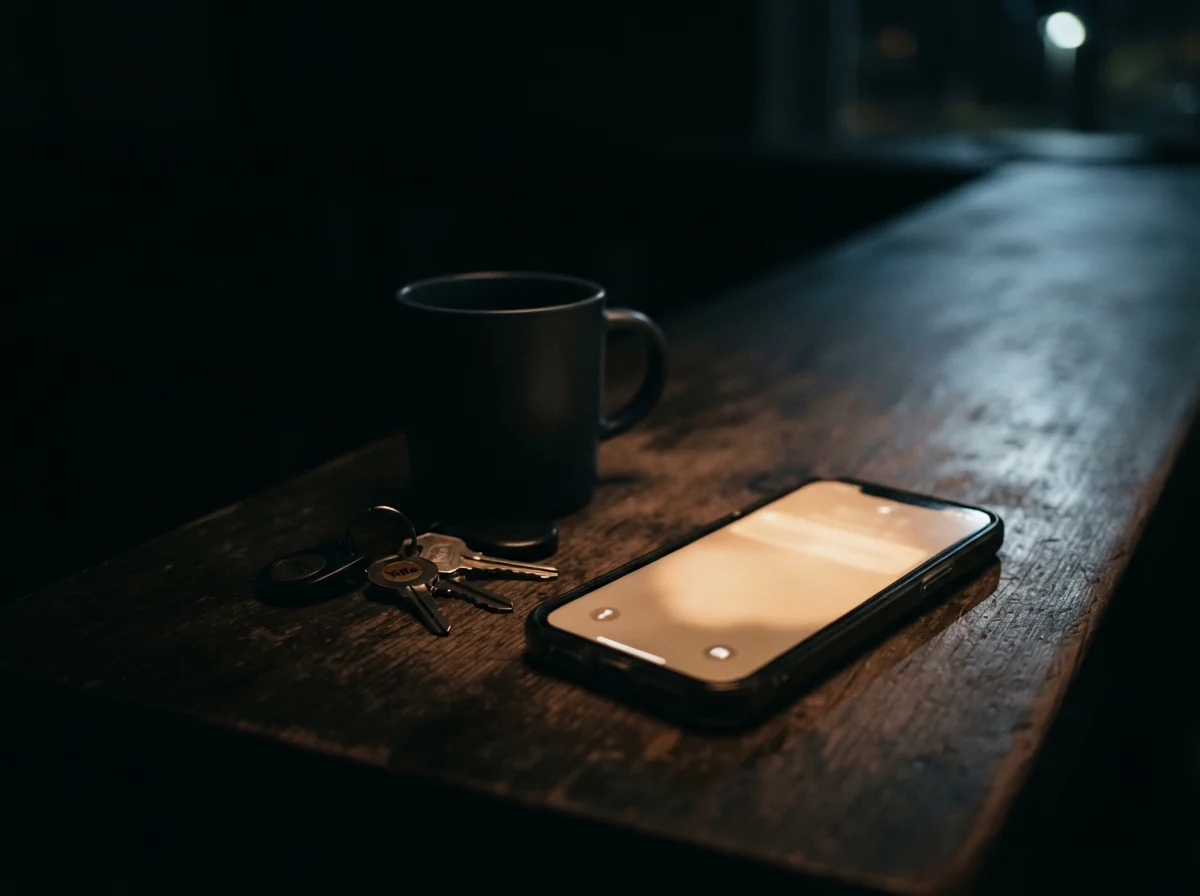 Celular con un mensaje sin responder sobre el mostrador de un negocio ya cerrado
