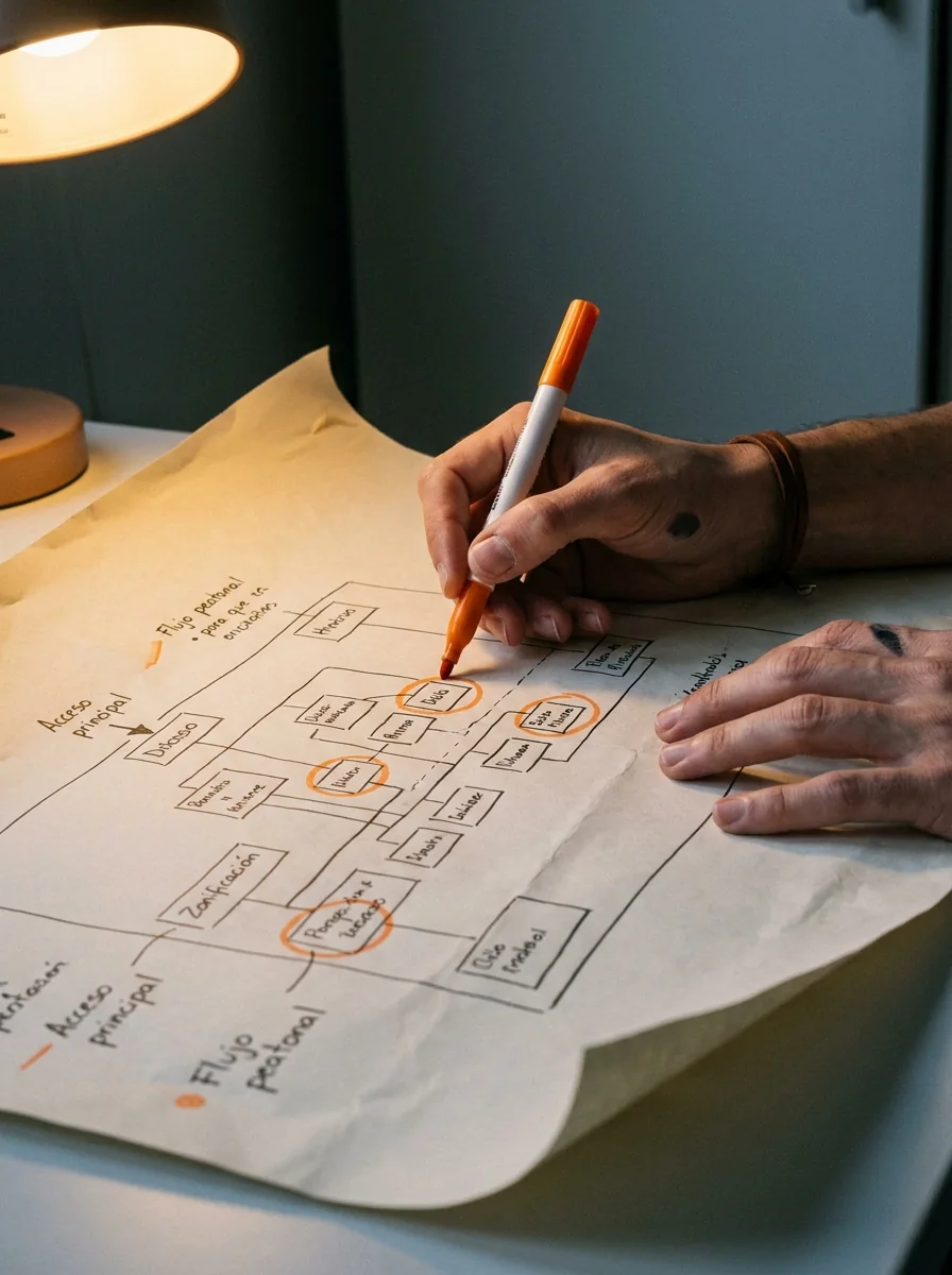 Arquitectura de un sitio web dibujada a mano antes de trabajar el posicionamiento SEO de una empresa en Bogotá
