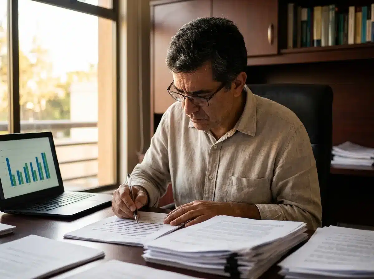 Empresario recortando su catálogo a partir de los datos de ventas