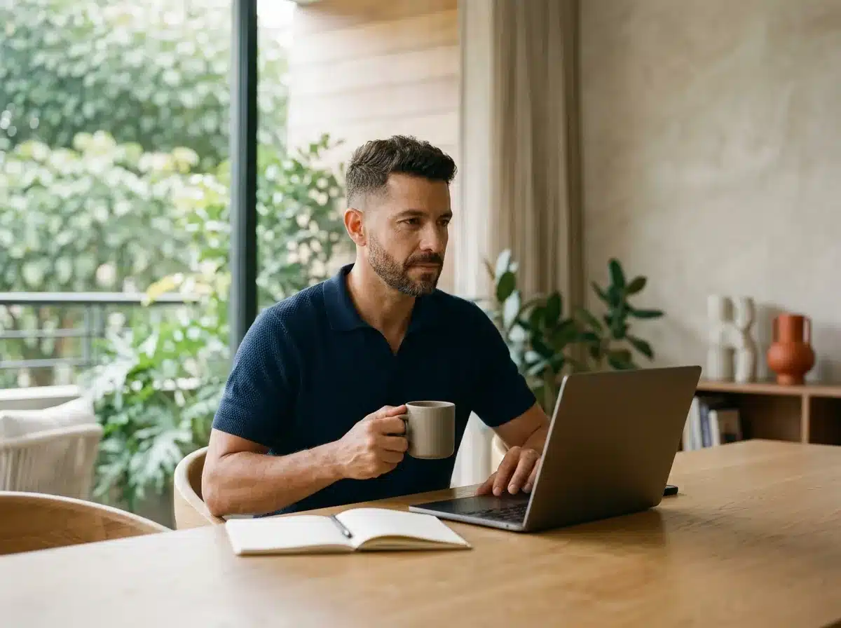 Empresario busca un proveedor en Google desde su laptop