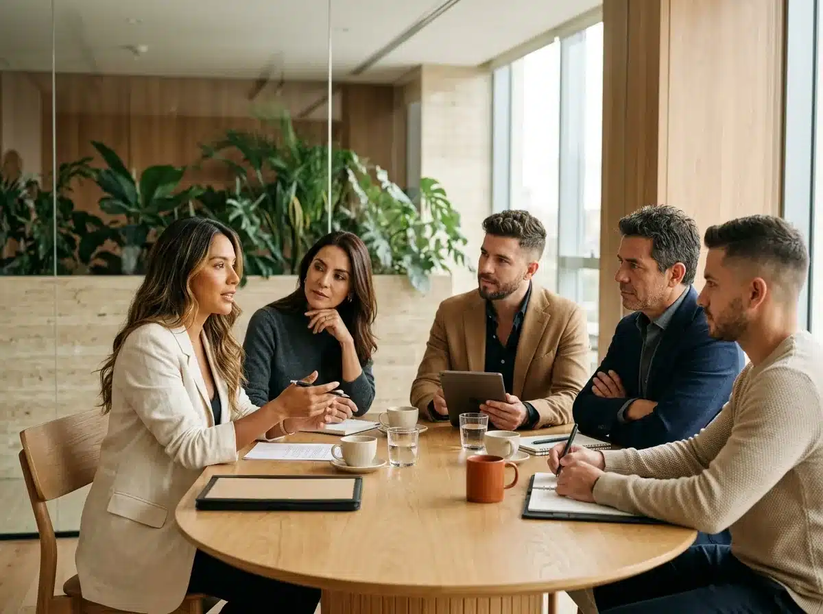 Comité de compra con personas de finanzas, operaciones, tecnología y gerencia
