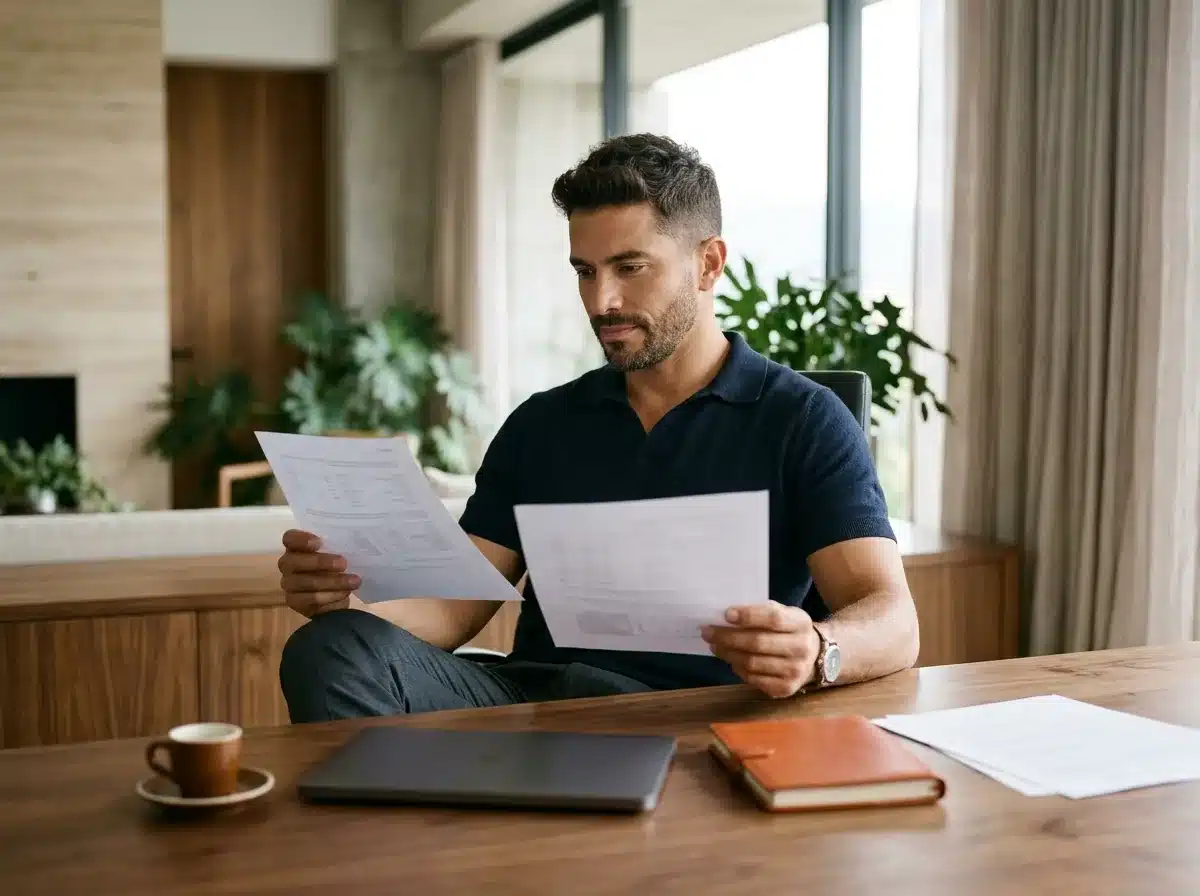 Gerente compara dos cotizaciones de diseño web en su escritorio