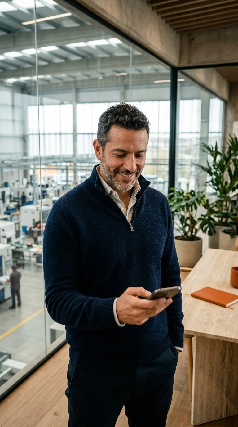 Director comercial de una empresa industrial revisa los contactos que trajo su pauta B2B
