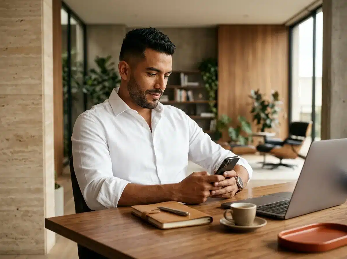 Comercial responde rápido a un lead desde el celular mientras revisa el CRM