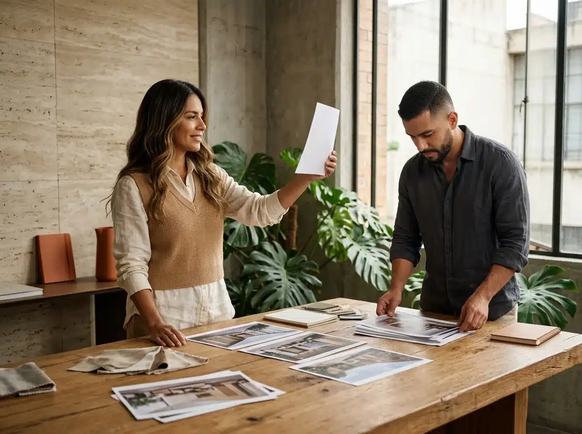 Dueña de marca selecciona las fotos de sus proyectos para la nueva página web